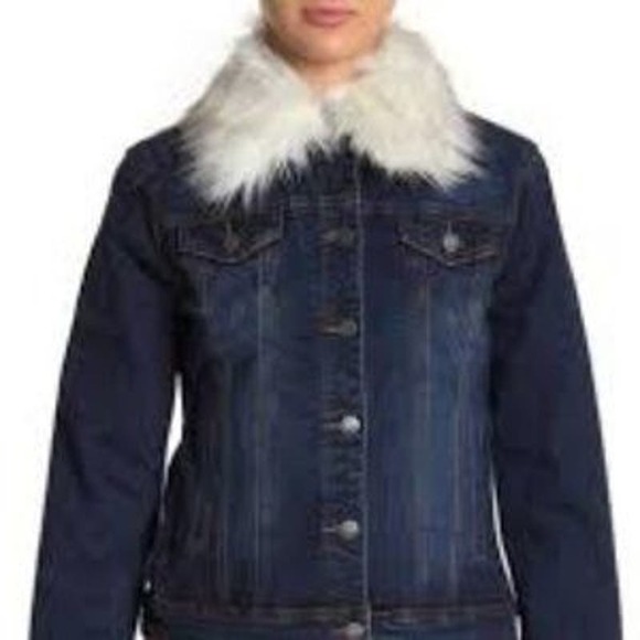 Tahari Denim Trucker Jacket with Detachable White Faux Fur Collar Size S* wom721 - Picture 4 of 10